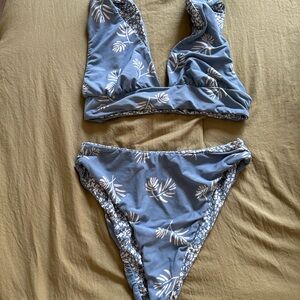 reversable Blue Leaf Print Bikini Set